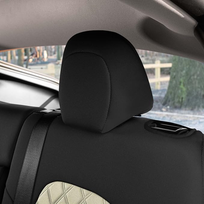 FH Group Custom Fit Car Seat Covers Specifically Made for 2020-2025 Tesla Model Y Ultraflex Neoprene Water Resistant Automotive Seat Covers - Full Set Beige