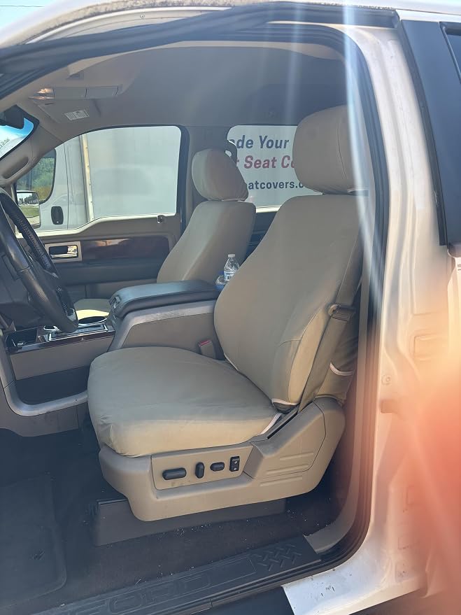 Durafit Seat Covers Made to fit 2010-2013 Ford F150 Bucket Seats with Side Impact Airbags. Made in Tan Endura