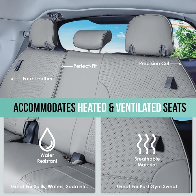 FH Group Custom Fit Car Seat Covers Specifically Made for 2021-2024 Toyota Sienna 7-8 Seater, Faux Leather Automotive Seat Covers - 3rd Row Solid Gray