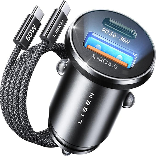 LISEN for iPhone 16 Car Charger, 54W USB C Car Charger Dual Port Fast Charging QC3.0 PD 36W Cigarette Lighter Adapter for iPhone 16 15 Samsung Galaxy S25 S24