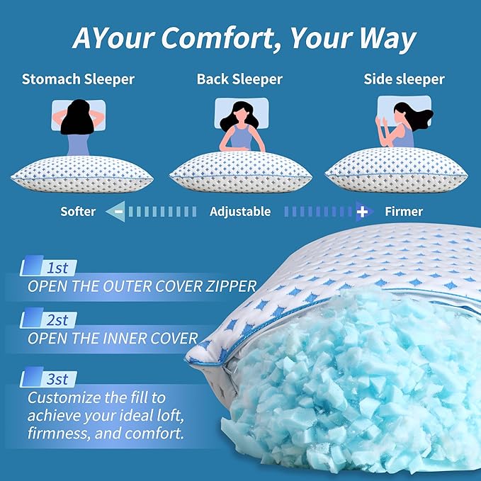 Memory Foam Pillow – Adjustable Loft Cooling Pillow King Size 1 Pack for Sleeping, Firm, Supportive, and Breathable Design for Hot, Side, Back, and Stomach Sleepers