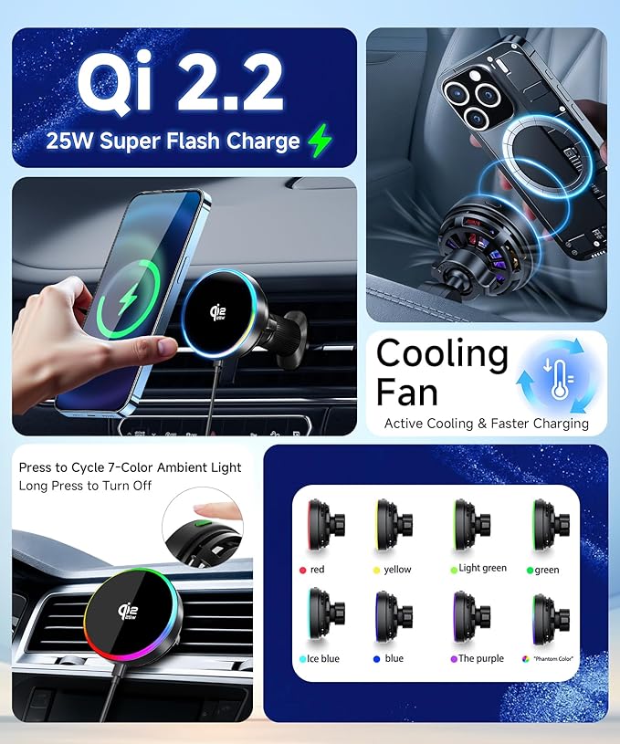 Qi2.2 Max 25W Fast Wireless Car Charger Phone Holder for 2016-2019 Mercedes Benz GLC-Class / 2015-2018 C-Class 7-Inch Screen, Magnetic Phone Mount Compatible with MagSafe