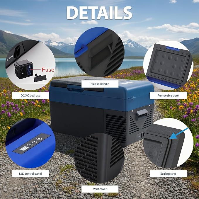 KI19 12 Volt Refrigerator,Portable Freezer,21 Quart(19L) Car Cooler,12V Car Fridge,12/24V DC 100-240V AC for Camping, Travel, Truck, RV, Boat -4℉~68℉