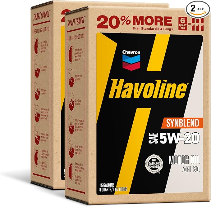 Havoline Motor Oil 5w20 Synthetic Blend Smart Change Engine Oil, 5W-20, 6 Quarts, Pack of 2