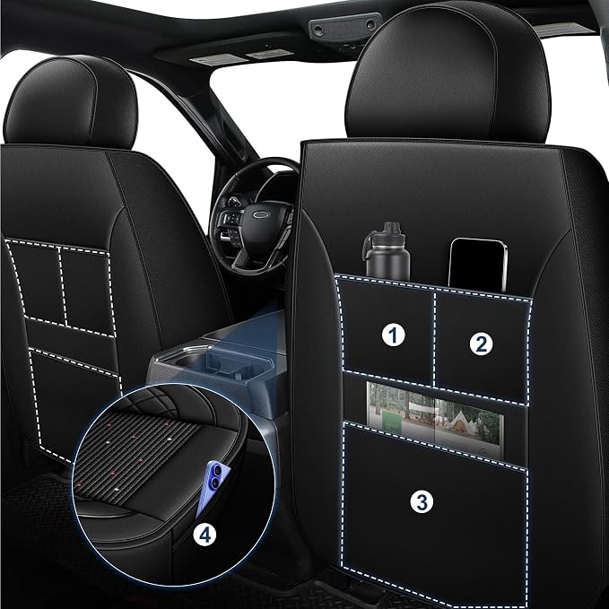 for Ford F150 Seat Covers 2009-2024 2025 2026 | F250 F350 F450 2017-2025 2026 Seat Covers Super Duty, Leather Waterproof, Custom Fit for Ford(2 Front Set, Black)