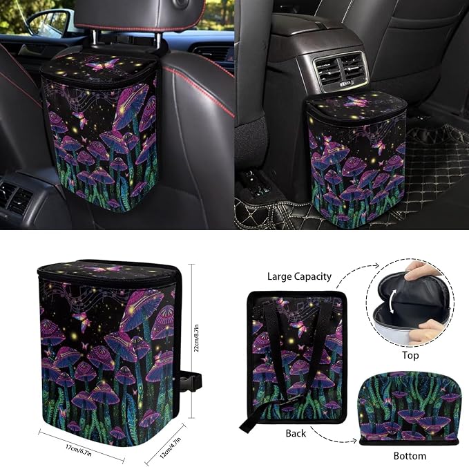 15 Pcs Glitter Rose Butterfly Car Seat Covers Full Set for Women Goth Car Accessories Interior Car Steering Wheel Cover Seatbelt Covers Trash Bin Rear View Mirror Cover Cup Holders Keychain