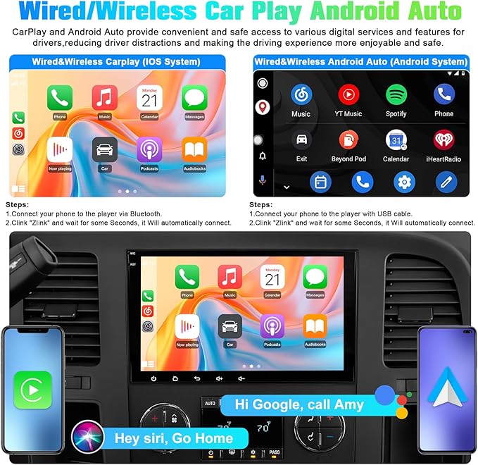 AWESAFE 8" Touch Screen Car Stereo for Chevy Silverado GMC Sierra Yukon, Android Silverado Radio Replacement with Wireless CarPlay & Android Auto, GPS Navigation Bluetooth WiFi SWC Backup Camera