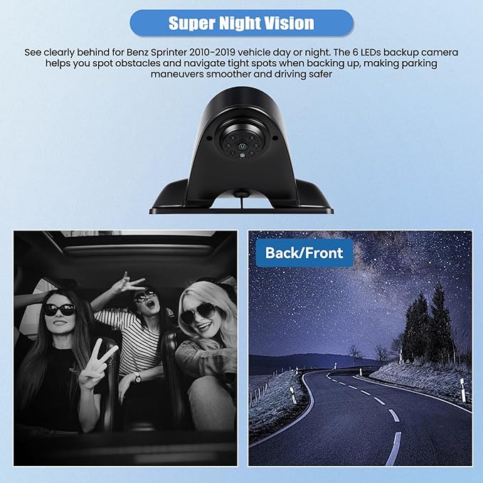 Camecho Top Rear Dual Backup Camera Rear View Compatible for Mercedes Benz Sprinter 2010-2019 Van Truck AHD IR Night Vision Waterproof Roof Mount Reversing Brake Light Parking Assist Replaces
