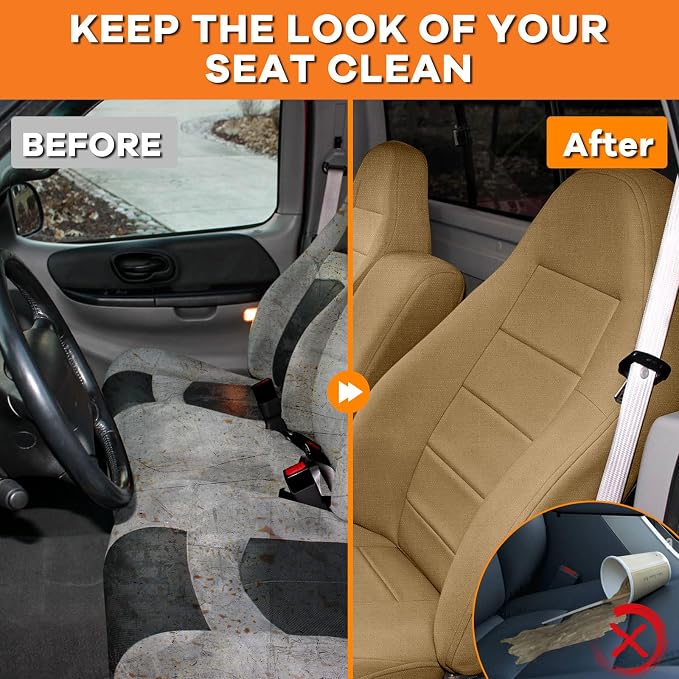 Truck Seat Cover Fit for 1997-2000 Ford F-150, Tan | Front 40/60 Split Bench with Opening Center Console, Not with Airbags Next to The Headrest