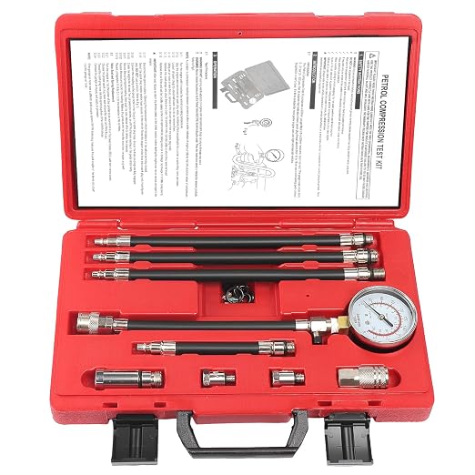 Petrol Compression Test Kit, Engine Compression Tester,2-3/4 | 2-3/4 in Bourdon Tube Gauge, 10 Pieces