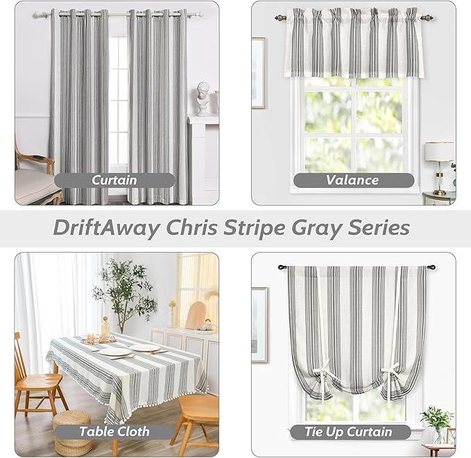 DriftAway Chris Double Layer Linen Blackout Tie Up Curtains Thermal Insulated Fully Lined Vertical Striped Balloon Roman Shade Bathroom Window Adjustable Rod Pocket 45 Inch by 63 Inch Gray