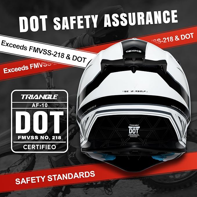 TRIANGLE Adult Dirt Bike Helmet Full Face Motorcycle Helmets with Adjustable Goggles & Gloves - DOT/FMVSS-218 Certified Motocross Helmet for Off-Road ATV BMX UTV