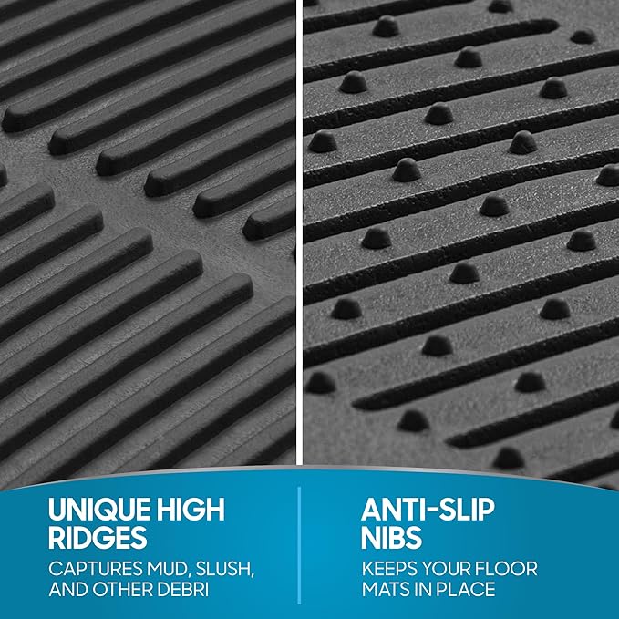 BDK ProLiner Floor Mats for Cars Trucks SUV, 2-Piece All-Weather Car Mats with Universal Fit Design, Durable Car Floor Mats with Capture Ridges, Waterproof Rubber Floor Mats for Cars (Black)