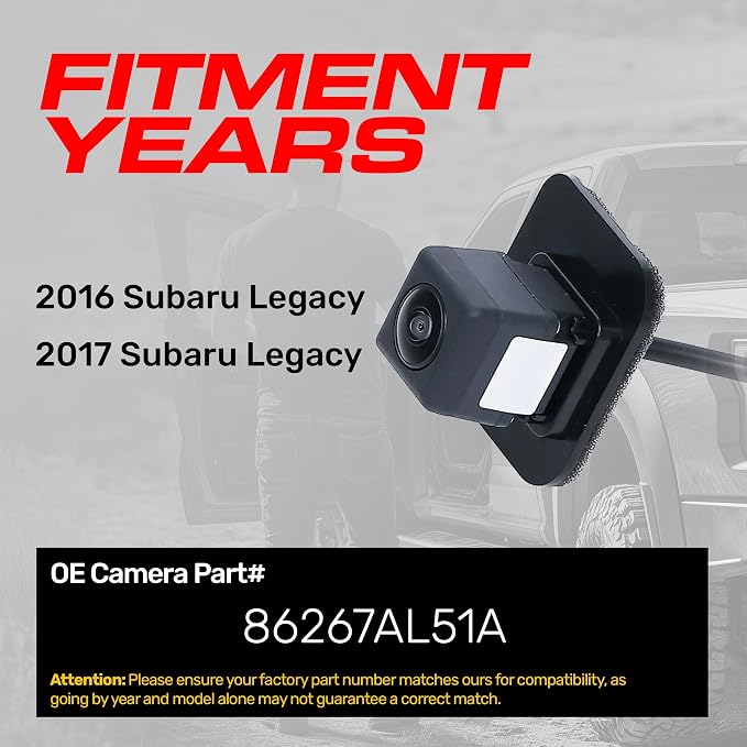 Master Tailgaters Replacement for Subaru Legacy (2016-2017) Rear View Backup Camera OE Part # 86267AL51A