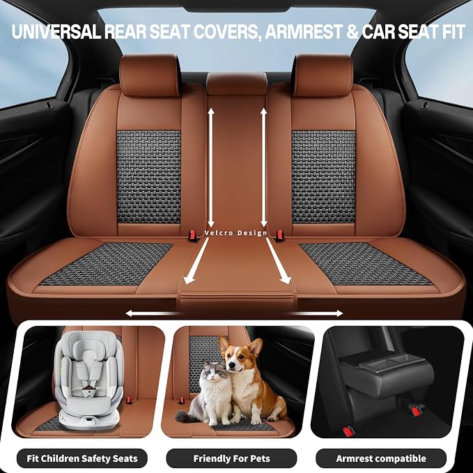 Fit Explorer Ice Silk Cooling Car Seat Covers for Ford Explorer 2004-2025 2026, Breathable Seat Protector, Anti-Slip & Scratch-Resistant，Sweatproof Auto Cushion Covers（5 Seats, Brown）