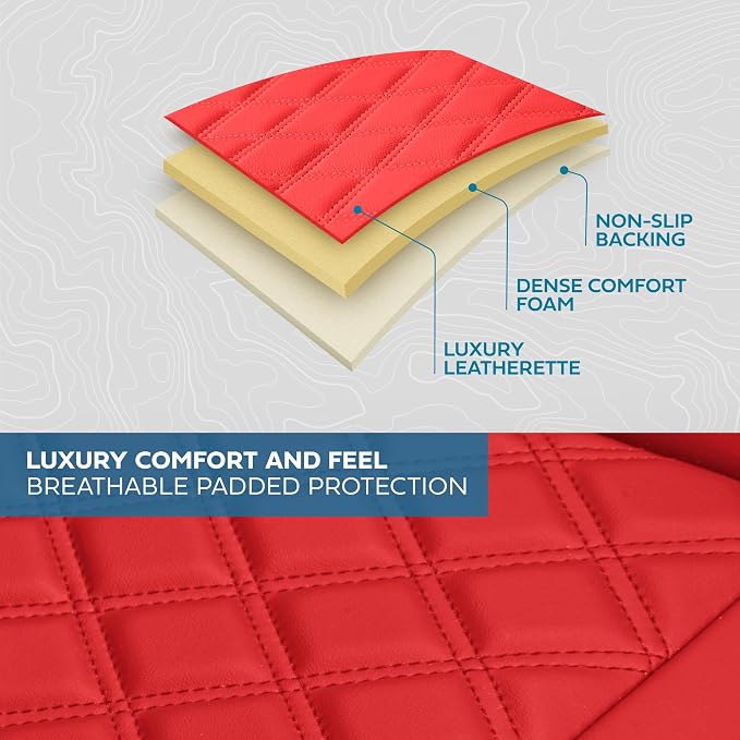 MotorBox Haven Series Napa Leather Seat Covers for Cars, Lux Edition Diamond Stitched Full Set Seat Covers, Premium PU Red Leatherette Car Seat Covers for Cars Trucks SUVs