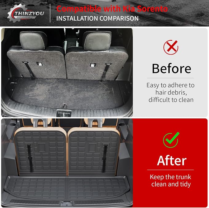 Cargo Mat Compatible with 2021-2025 2026 Kia Sorento Cargo Liner Trunk Mat Trunk Liner TPE All Weather Back Seat Cover Protector 2024 Sorento Accessories (Trunk Mat with Backrest Mat)