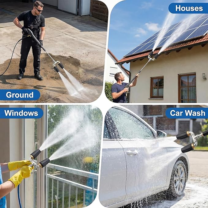 Dual Turbo Nozzle Pressure Washer, Dual Pressure Washer Nozzle, 360° Rotating 4000 PSI Turbo Nozzle with 1/4" Quick Connector 2.0 Orifice, 304 Stainless Steel for Driveway/Deck Clean(Black)