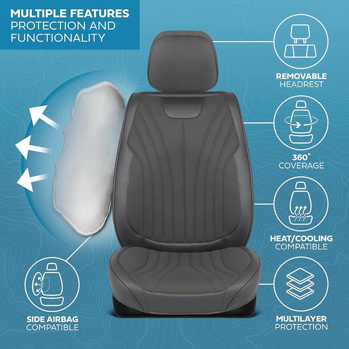 MotorBox Haven Series Suede Edition Seat Covers for Cars, Front Seat Covers, Two-Tone Suede Style and PU Leather Gray Car Seat Covers for Cars Trucks SUVs, Front Seats Only