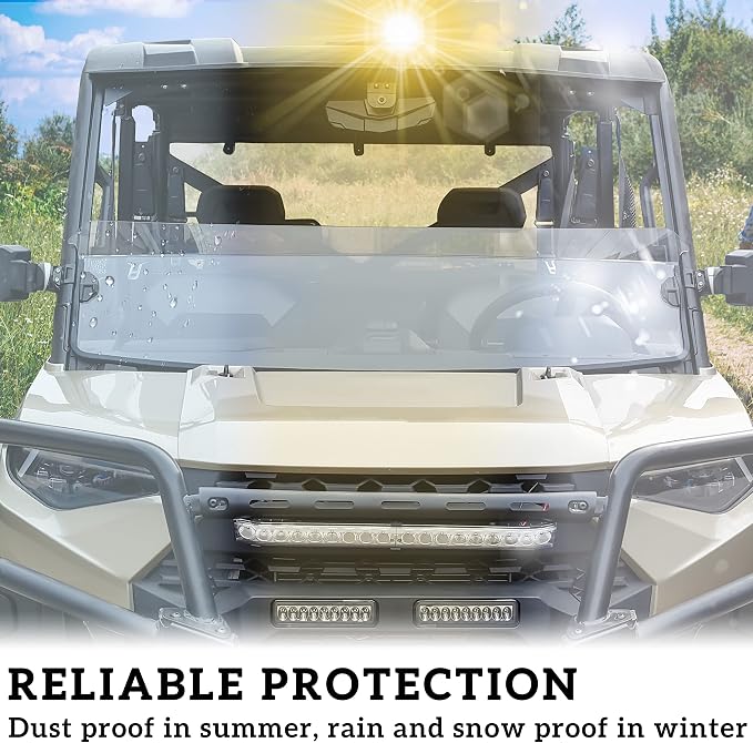 SAUTVS Front Half Windshield for Ranger XP 1000 2017-2026, Replace #2883301 | Lightly Dustproof Durable PC Clear Half Windscreen for Polaris Ranger XP 1000 / 900 / Crew / Diesel 2017-2026
