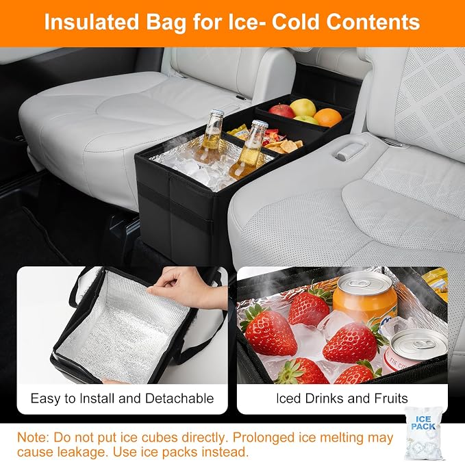 Car Seat Organizer for Ford Explorer 2026 2025 2024-2020 w/Built-In Cooler Bag, Car Second Console Organizer w/Non-Slip Strips, Car Backseat Organize for Dog Toys Kids Snacks Travel Storage Box