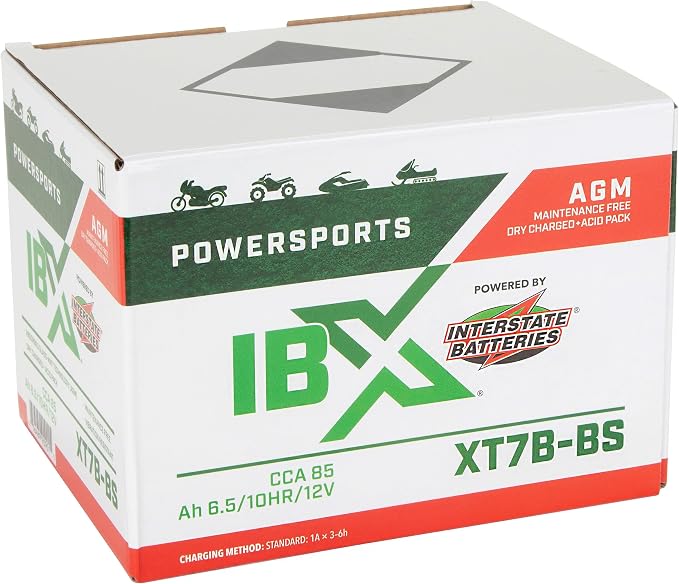 Interstate Batteries YT7B-BS 12V 6.5Ah Powersports Battery 85CCA AGM Rechargeable Replacement for Ducati, Suzuki, Yamaha, Motorcycles, Scooters, ATVs, Bikes (XT7B-BS)