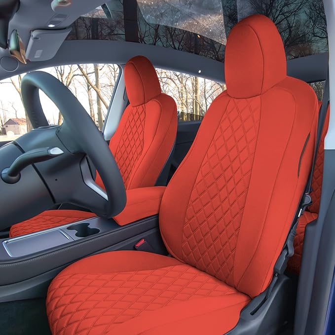 FH Group Custom Fit Car Seat Covers Specifically Made for 2020-2025 Tesla Model Y Ultraflex Neoprene Water Resistant Automotive Seat Covers - Full Set Solid Red