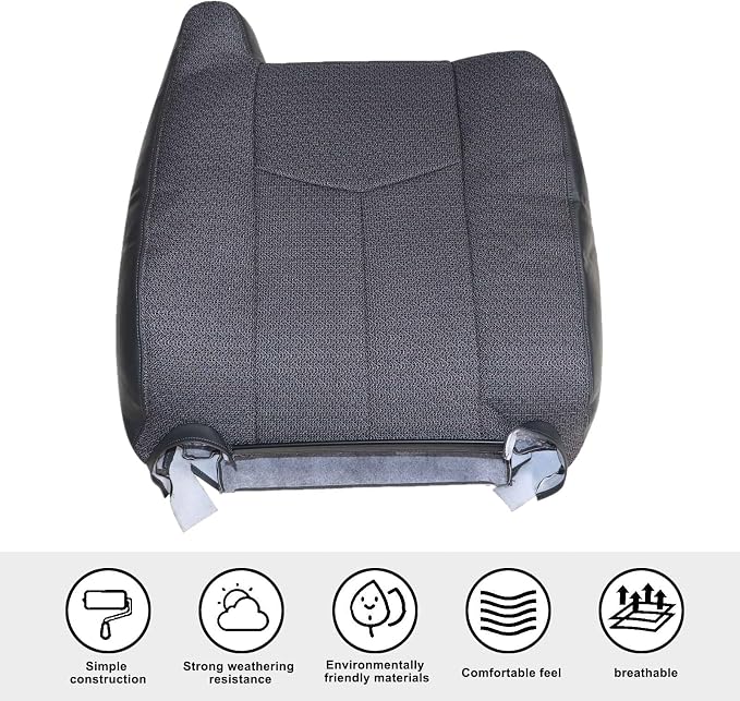 SecosAutoparts Driver & Passenger Side Bottom & Top Lean Back Dark Gray Replacement Cloth Seat Cover Compatible with Chevy Silverado GMC Sierra 2003 2004 2005 2006 2007
