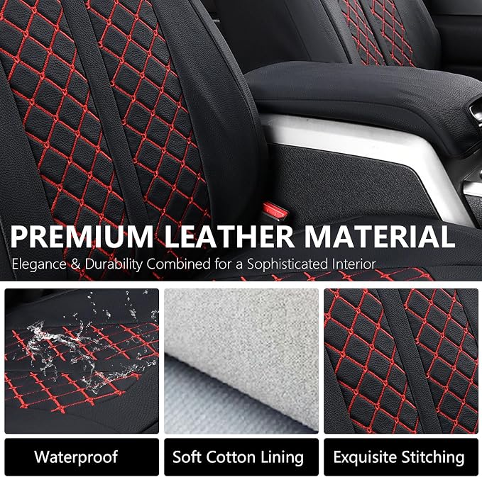 Truckiipa Leather F150 Seat Covers Front Seat Cover Truck Seat Cushion Protector Custom Fit for 2015-2026 Ford F150 SuperCrew, 2017-2026 F250 F350 F450 Super Duty Crew Cab, Front Pair, Black&Red