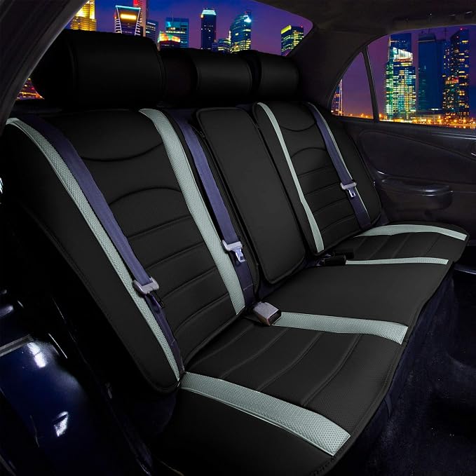 FH Group Back Seat Faux Leather Car Seat Cover - Universal Fit, Rear Seat Covers for Cars with Rear Split Bench, Car Seat Cushions for SUV, Sedan, Van, Gray/Black