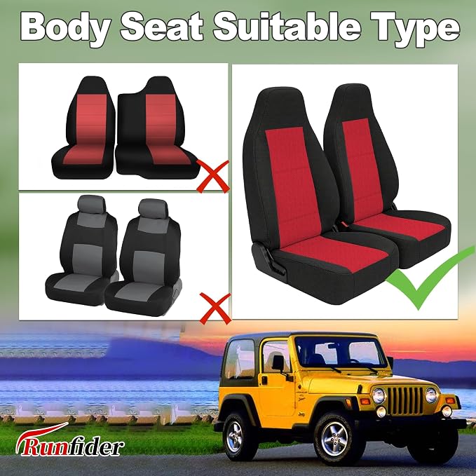 Custom Seat Covers for Jeep Wrangler TJ 1997 1998 1999 2000 2001 2002 Heavy Duty Cloth Protector Interior Accessories，Waterproof & Machine Washable, Foam Padded - Red（Front）