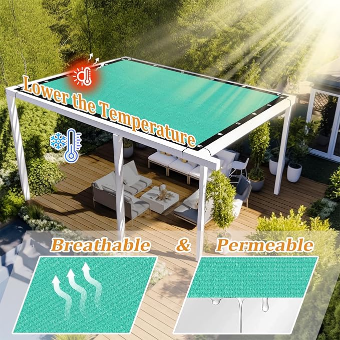 Shade&Beyond Customized Size 8' X 20' Shade Cloth with Grommets, 90% UV Protection UV Protection Mesh Tarp Sun Screens for Patio GN04, Turquoise
