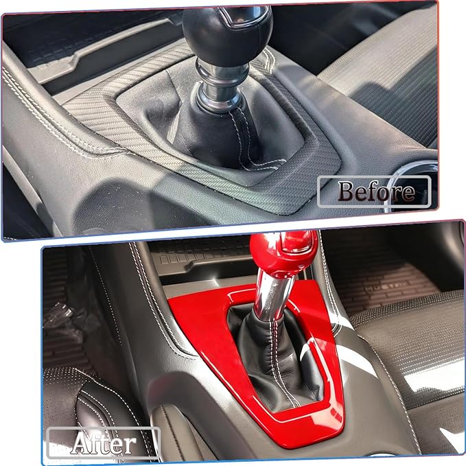 MUXEE Console Gear Shifter Panel Cover,for Ford Mustang 2024 2025 2026 - ABS Wine red Sport Style Console Gear Shifter Panel Cover Accessories(for Manual Gear Model)