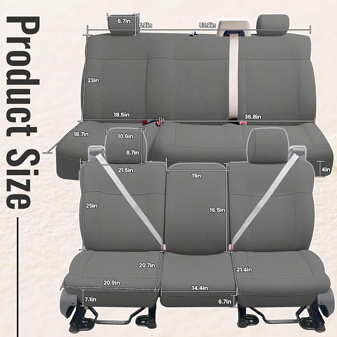 Front & Rear Heavy-Duty Knit Seat Covers for Ford F150 XLT Super Cab 2004 2005 2006 2007 2008 Durable Fabric Protection - Gray