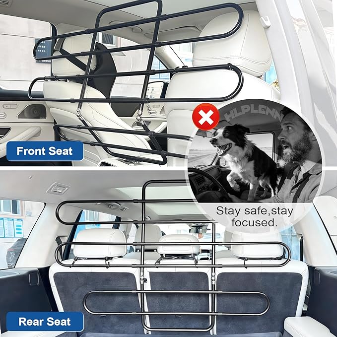 Adjustable Metal Dog Car Barrier, Universal Pet Divider with Steel Frame for SUV Truck Sedan & MPV, Car Dog Barrier & Back Seat Cargo Gate, Movable Panel Fits Seat Recline