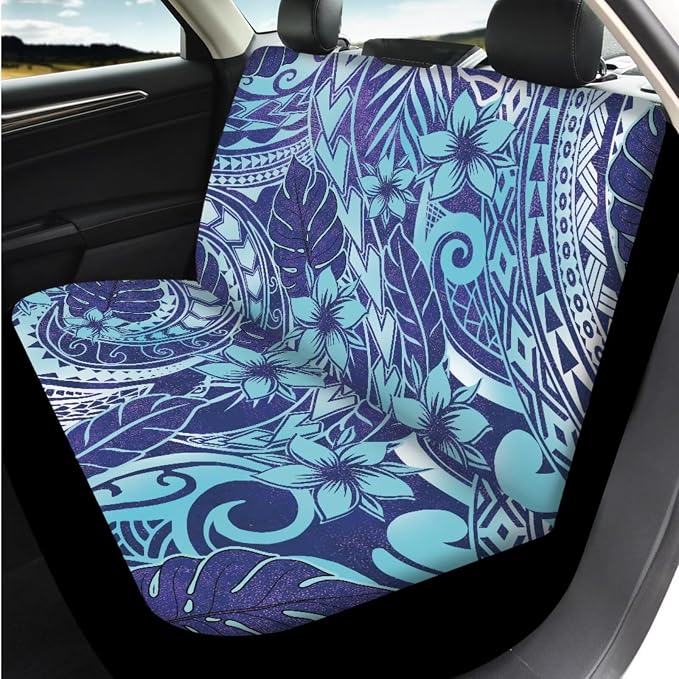 Bulopur Polynesia Frangipani Floral Auto Seat Covers Full Set with Matching Steering Wheel Cover Automotive Center Console Cover Vehicle Seat Belt Cushion Pads Headrest Covers Car Interior Decor