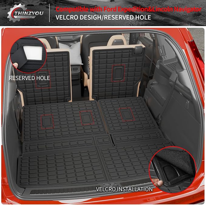 Cargo Mat Compatible with 2018-2024 Ford Expedition Lincoln Navigator (Not for MAX or L Models) 7 Seats Kick Mat TPE 2023 Expedition Accessories (2nd&3rd Row Backrest Mats+Trunk Mat)