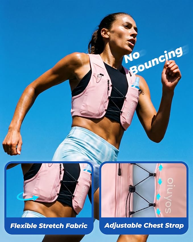Running Vest for Women Men - Adjustable Chest Straps Running Hydration Vest with 500ml Soft Flask & Phone Holder - Lightweight Reflective Hydration Backpack for Runner Marathon Essentials