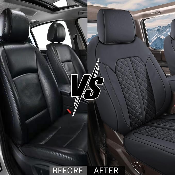 Truckiipa Front Seat Covers for Trucks Dodge Ram 1500 Leather Waterproof Automotive Seat Cover Custom Fit for 2009-2018 Dodge Ram 1500, 2010-2025 Ram 2500 3500 Crew Mega Cab, Front Pair, Black