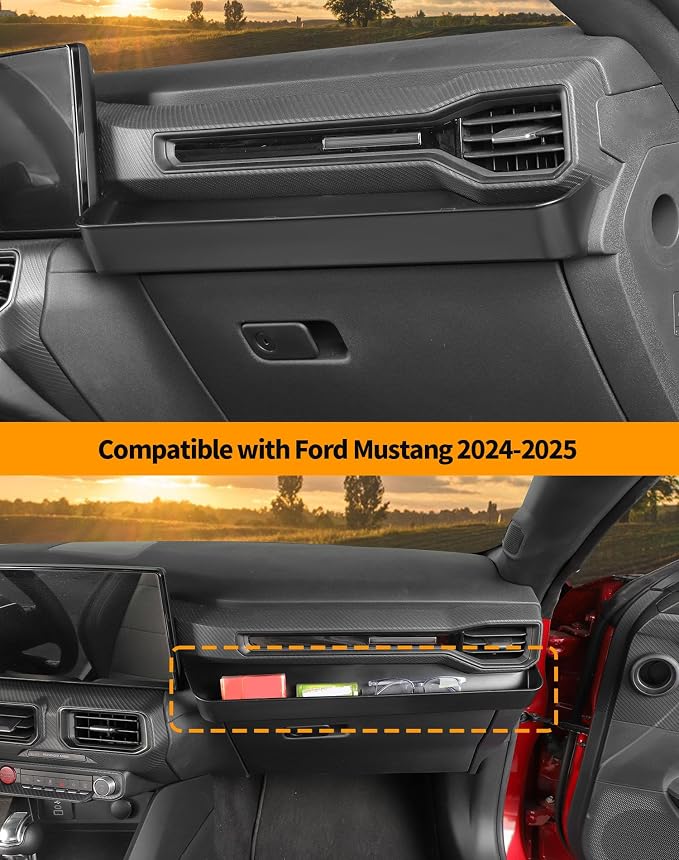 Hoolcar Copilot Armrest Storage Box Passenger Grab Tray Organizer Compatible with 2024-2025 Ford Mustang, Interior Storage Expansion Accessories, Black