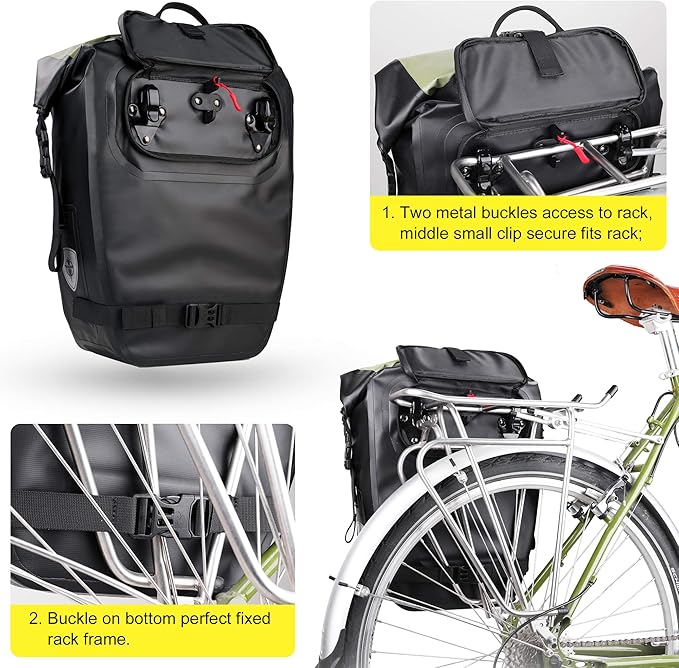 HUNTVP 27L Bike Pannier Bag Backpack Multifunctional Bicycle Bag Cycling Bicycle Rear Seat Trunk Pack Bag Bike Saddle Bag Backseat Pack Bag(White)