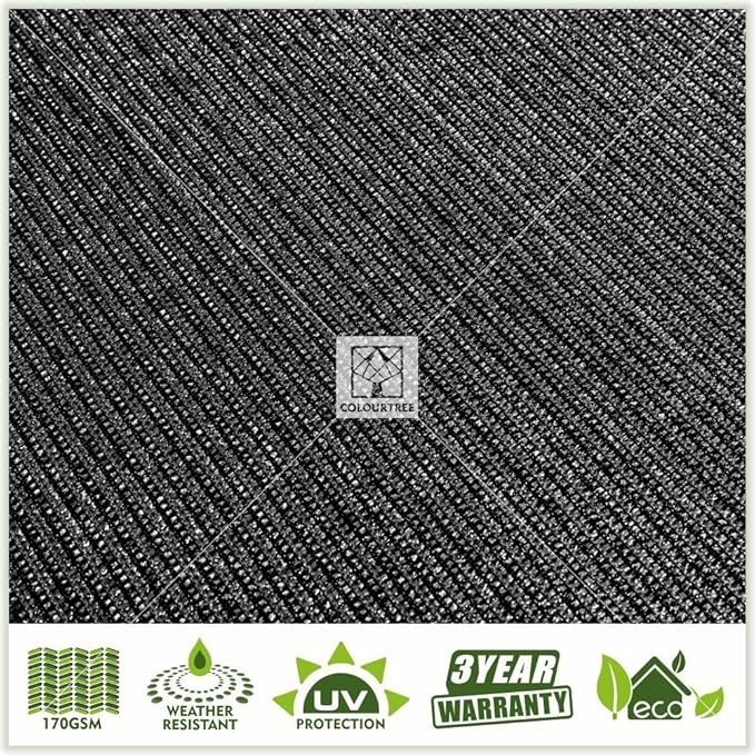 ColourTree Customized Size 6' x 4' Black Fence Screen Privacy Screen - Commercial Grade 170 GSM - Heavy Duty - 3 Years Warranty - Cable Zip Ties Included