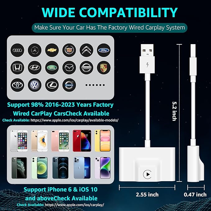 ISIX Wireless CarPlay Adapter/Dongle for Factory Wired CarPlay Cars, Plug & Play Auto Connect No Delay for Cars Year 2016-2023