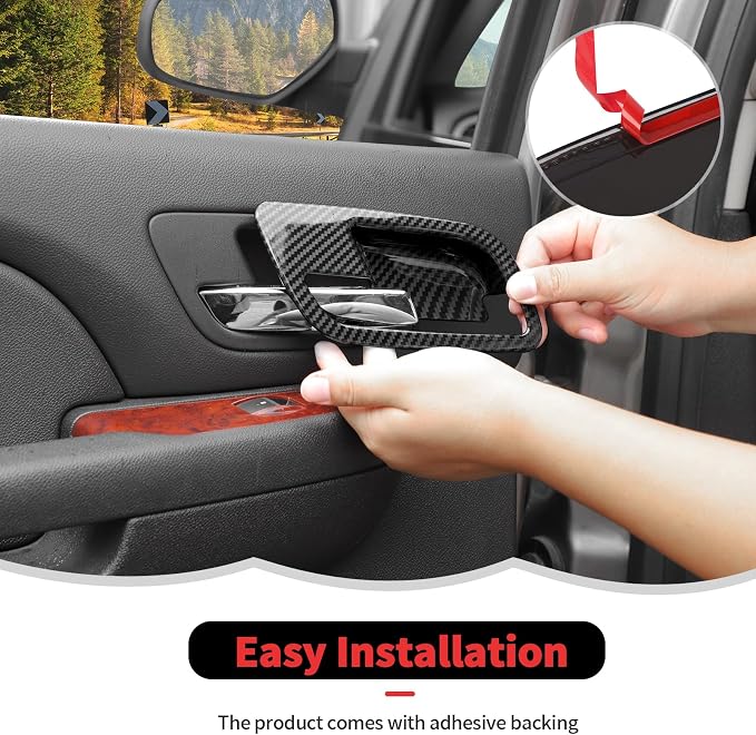RT-TCZ Inner Door Handle Bowl Cover Trim Decoration Interior Accessories for Chevy Avalanche/Suburban/Tahoe 2007-2013,for GMC Yukon/Sierra 2007-2013 (Black Carbon Fiber)