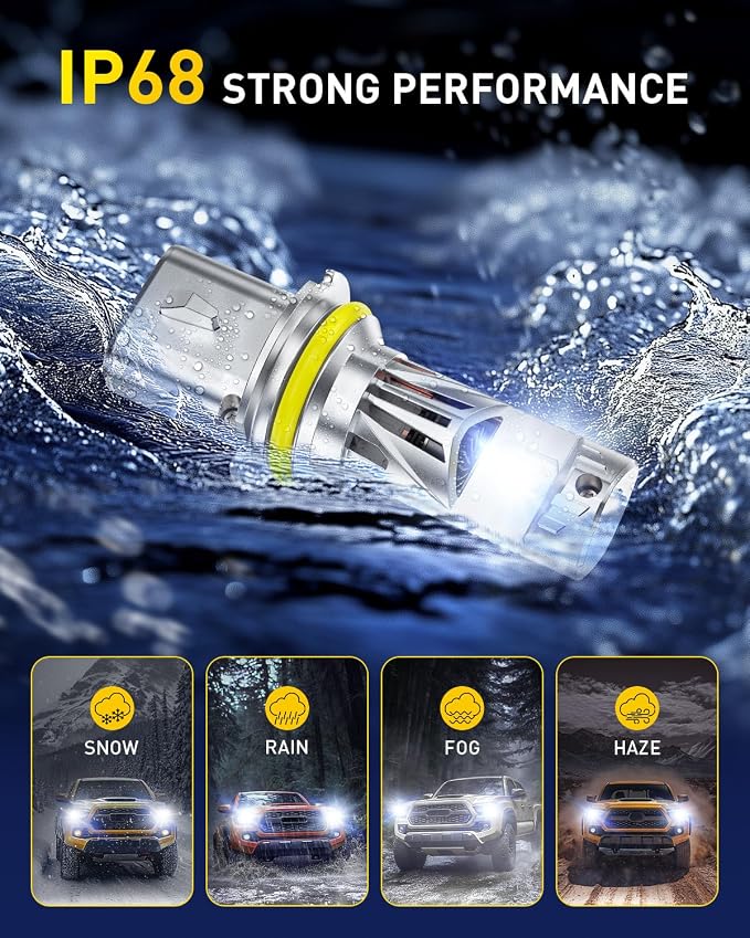 AUXITO Latest 9007 Bulbs, 50000LM 1000% Brightness 6500K Cool White, Direct Replacement 9007/HB5 Light Bulbs with Cooling Fan, Plug and Play CANbus Ready No Flicker, Pack of 2
