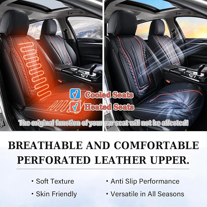 Coverado Car Seat Covers for Front Seat, Leather Seat Covers for Cars, Front Seat Covers, Waterproof Car Seat Protectors Car Seat Cushions Universal for Most Vehicles, Black&Redline