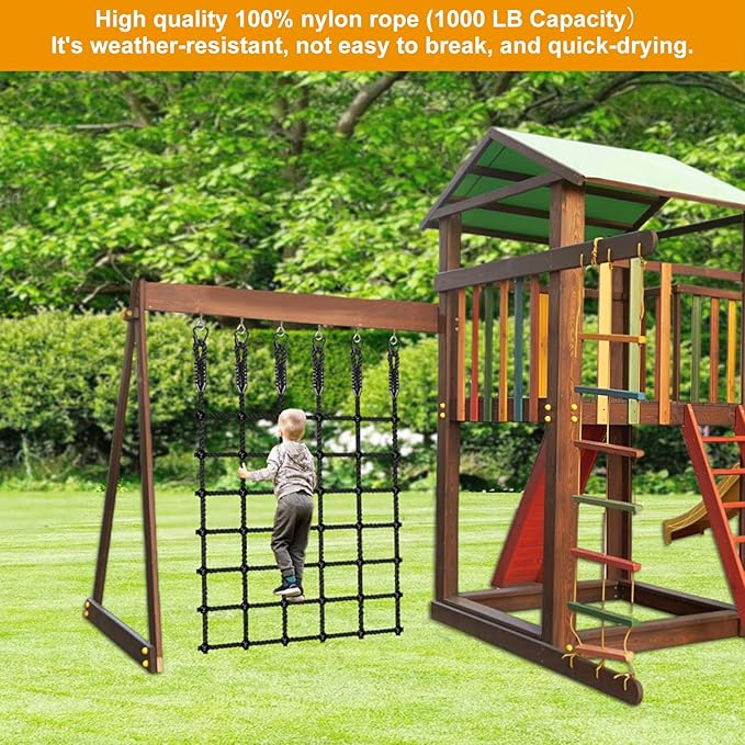 Climbing Cargo Net for Kids Outdoor 49" x 77" Heavy Duty Climbing Net No Knots Climbing Ladder Net for Swing Set, Treehouse, Playground, Ninja Obstacle Course Rope Net for Climbing - 1000LB Capacity