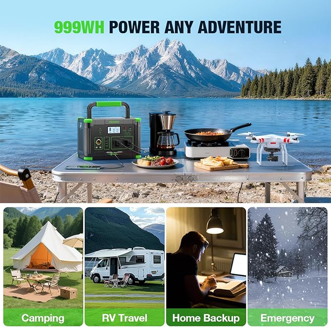 EBL 1000W Portable Power Station (Peak 2000W) with 200W Portable Solar Panel 23.5% High Efficiency Solar Panel, EBL 999Wh Solar Generator Kit for Camping, RV, Home Backup, Outdoor Adventures