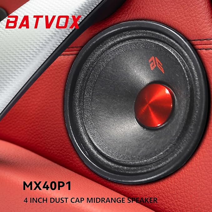 MX40P1 Loudspeaker 4 Inch Midrange 120 Watts 4 Ohms Red Dust Cap, Premium Quality Audio Door Speakers for Car or Truck Stereo Sound System, Black (2 Speakers)