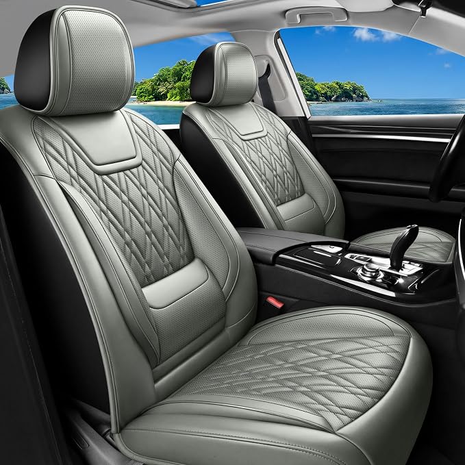 Car Seat Covers Compatible with Ford Taurus 2002-2019 - Full Set 5 Seats Luxury Leather All-Weather Seat Cushions & Protectors, Waterproof & Breathable, Airbag Compatible (Gray)